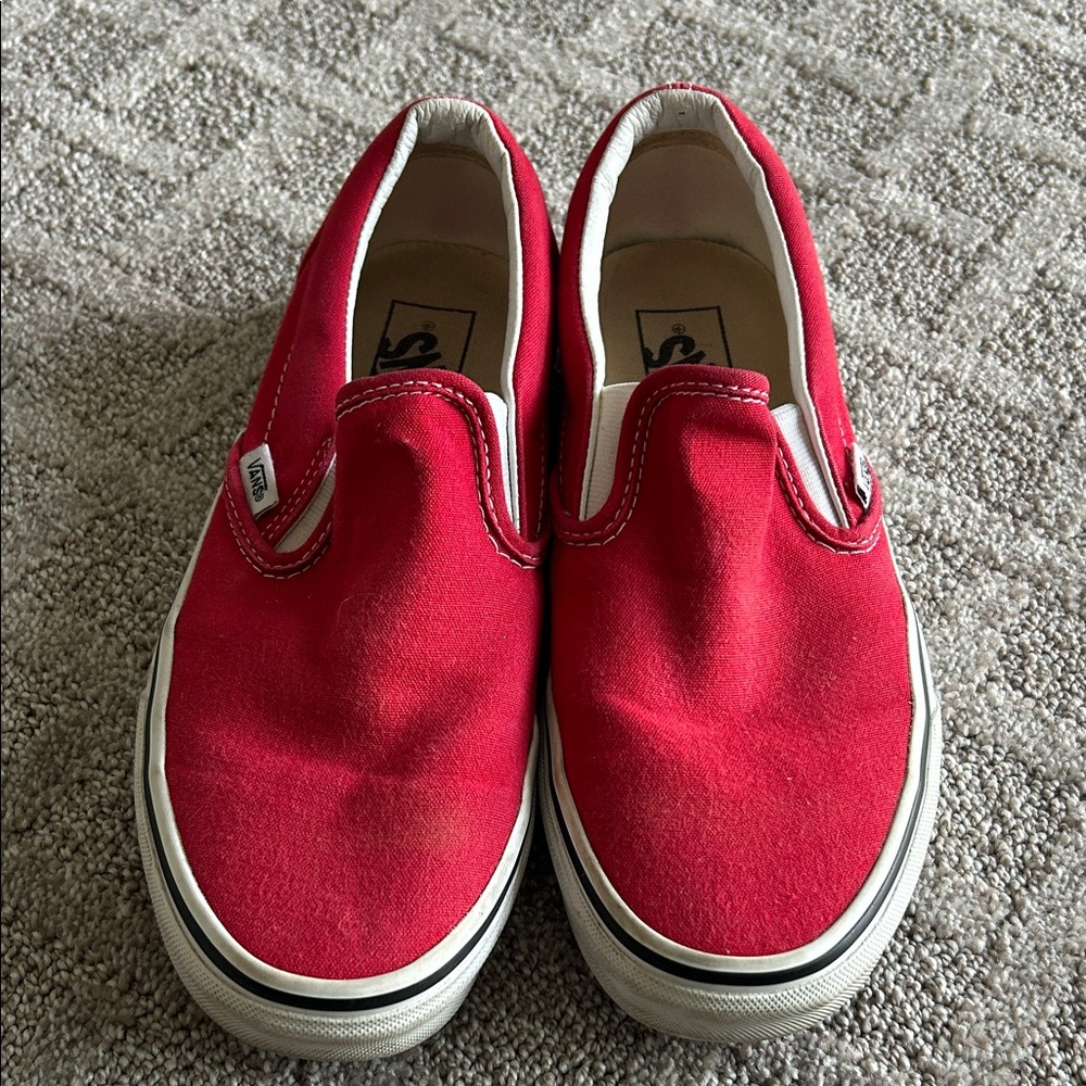 Vans Red Canvas Slip-On Sneakers